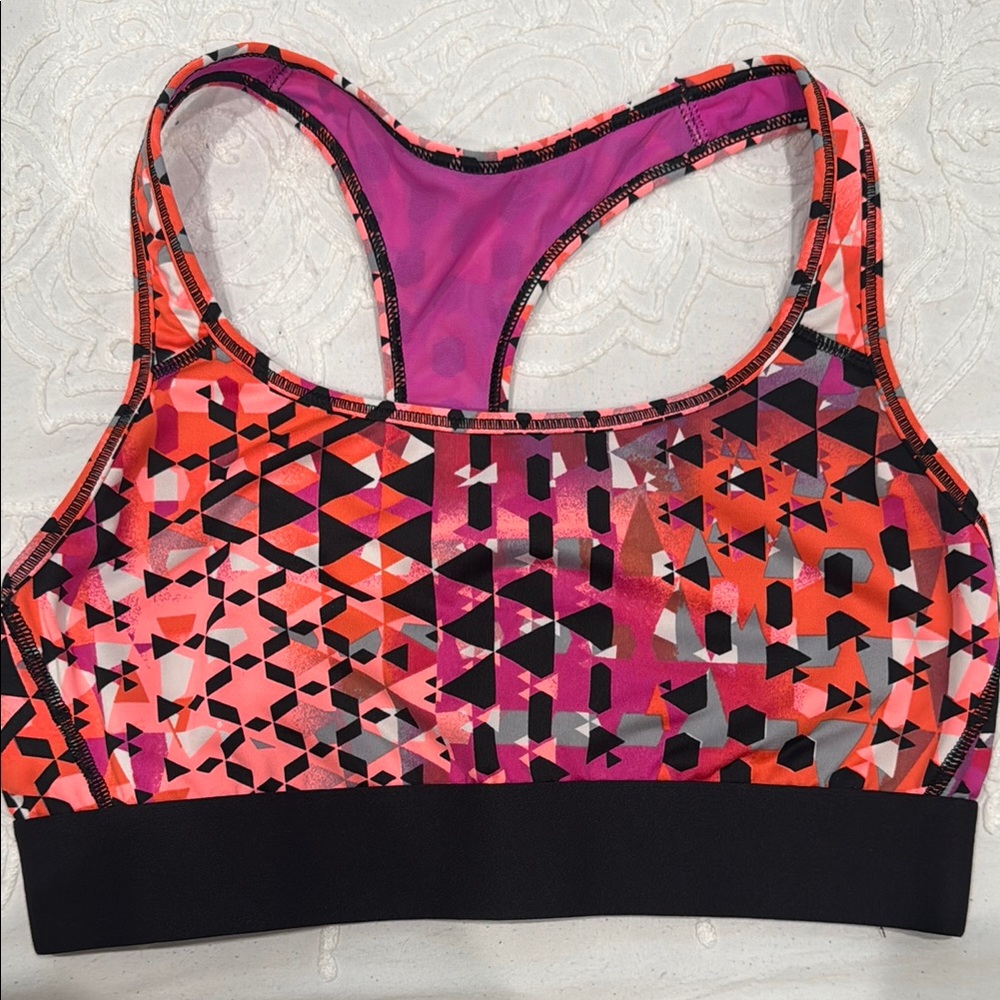 Victoria's Secret Pink and Black Geometric Sports Bra